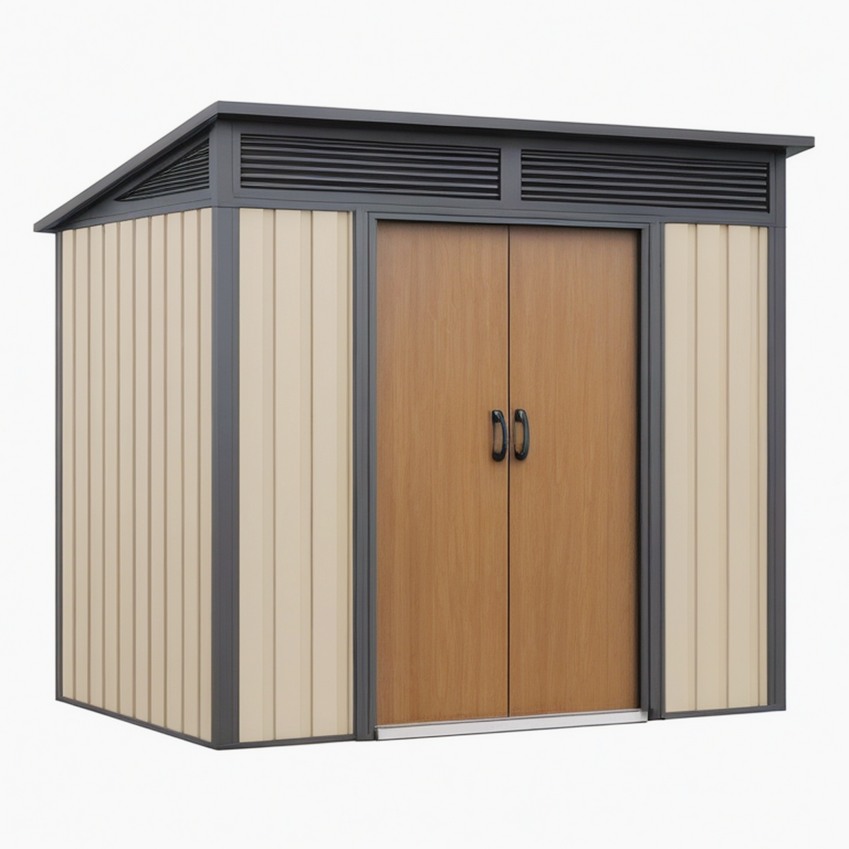 Abri de jardin 213 x 127 x 185 cm en acier beige marron pour rangement extérieur - double porte ventilée