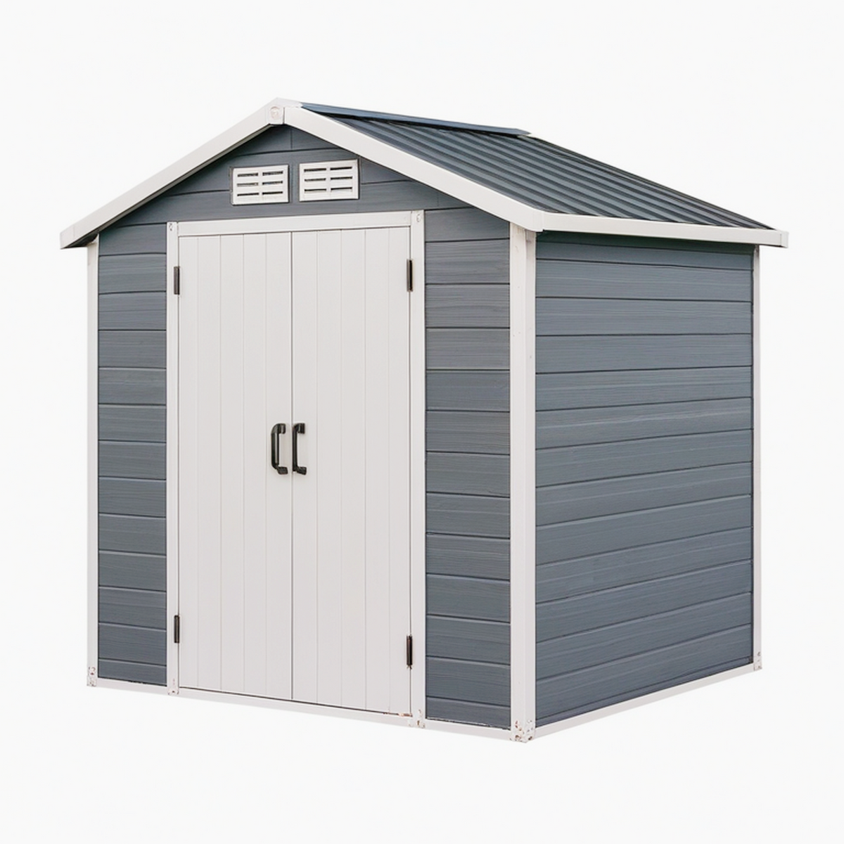 Abri de jardin 180 x 120 x 180 cm en résine gris anthracite avec double porte ventilée