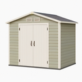 Abri de jardin 183 x 183 x 210 cm en résine vert sauge et crème avec double porte ventilée