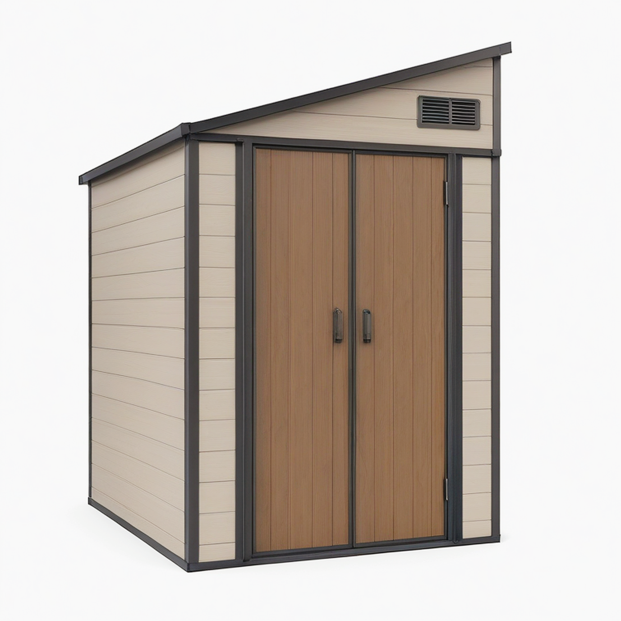 Abri de jardin 185 x 110 x 204 cm en résine beige marron avec double porte ventilée