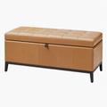 Banc coffre 120 x 45 x 46 cm en similicuir camel avec assise capitonnée style industriel