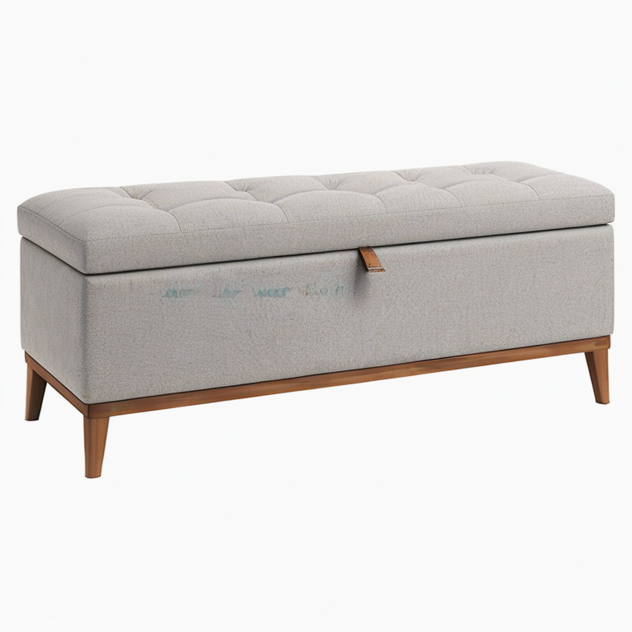 Banc coffre 120 x 45 x 48 cm tissu gris pieds en bois style moderne