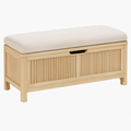 Banc coffre 100 x 40 x 50 cm en bois beige avec assise rembourrée style naturel