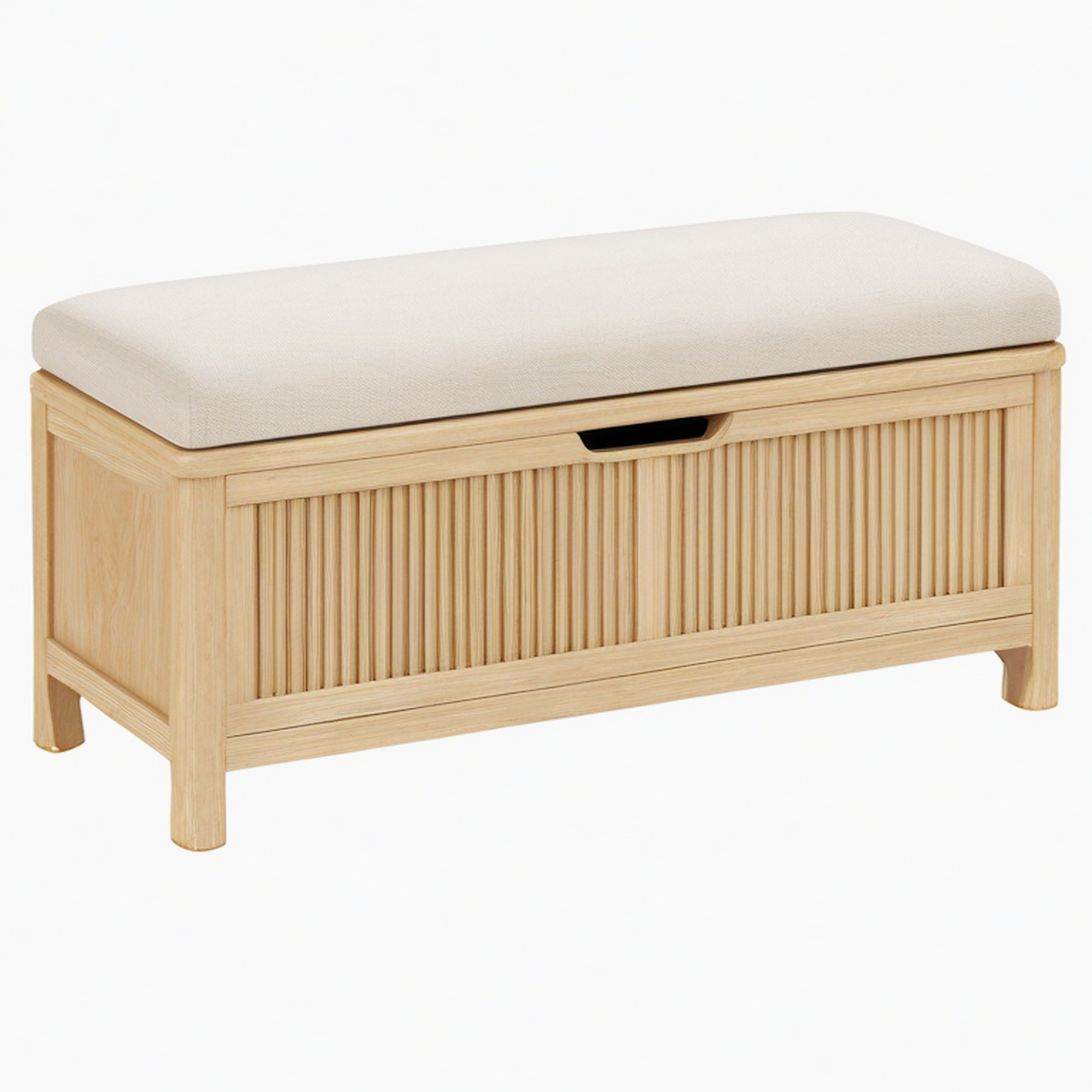 Banc coffre 100 x 40 x 50 cm en bois beige avec assise rembourrée style naturel