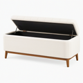 Banquette coffre 120 x 45 x 55 cm en tissu bouclette crème avec pieds en bois