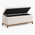 Banc coffre de rangement 120 x 45 x 50 cm tissu beige pieds en bois style contemporain