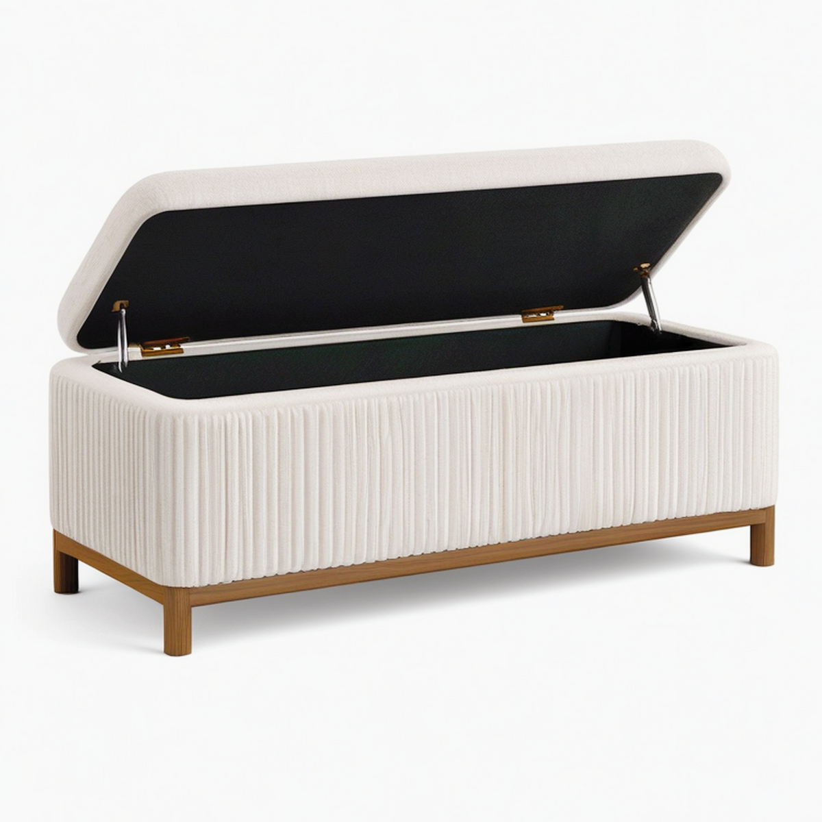 Banc coffre de rangement 120 x 45 x 50 cm tissu beige pieds en bois style contemporain