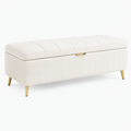 Banc de rangement 120 x 45 x 48 cm en tissu bouclette crème avec assise capitonnée