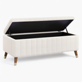 Banc coffre 120 x 45 x 48 cm en tissu bouclette écru avec rangement style contemporain