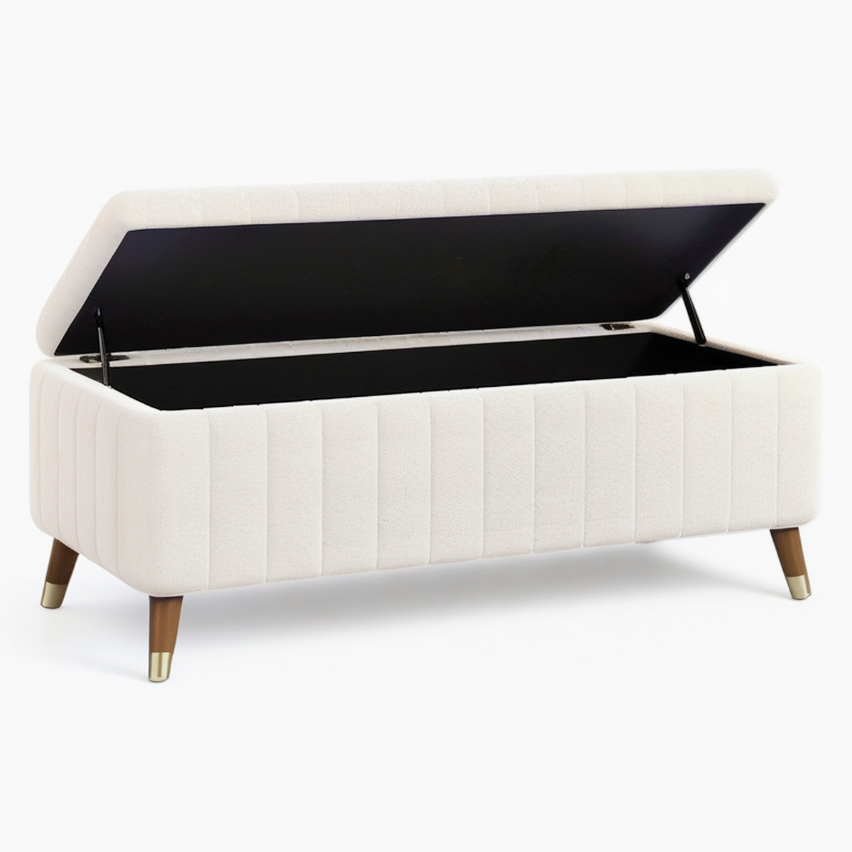 Banc coffre 120 x 45 x 48 cm en tissu bouclette écru avec rangement style contemporain