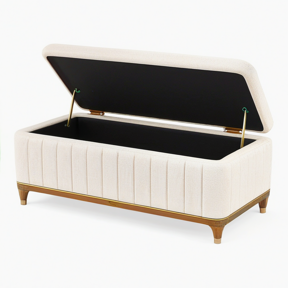 Banc de rangement 120 x 45 x 48 cm en tissu bouclette crème avec piètement en bois style contemporain