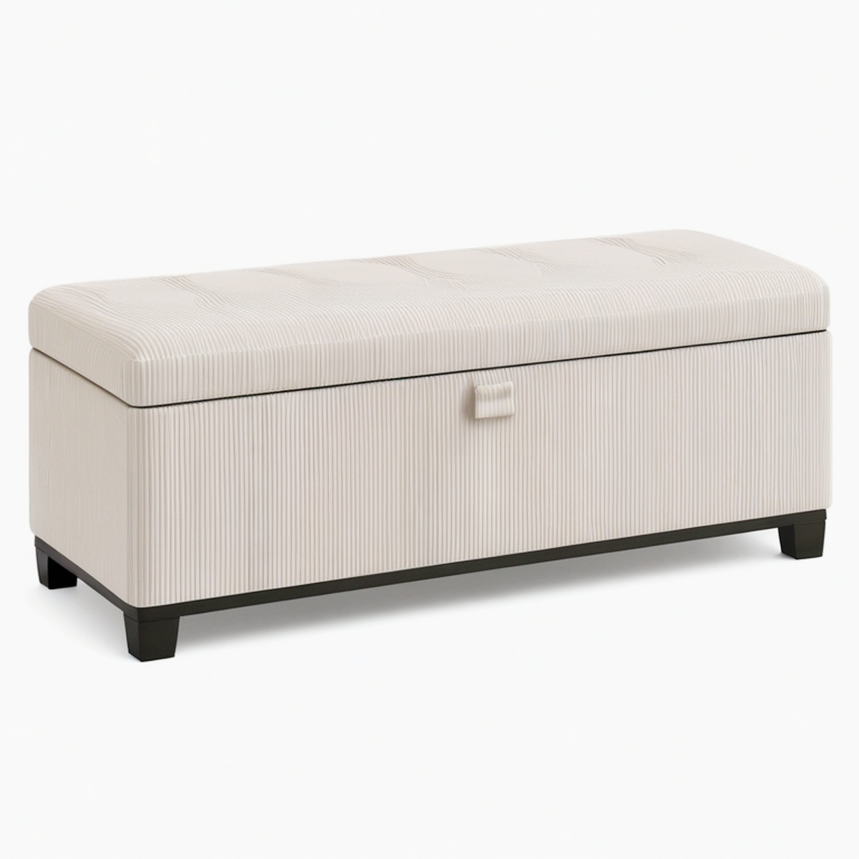 Banc coffre de rangement 120 x 45 x 48 cm tissu côtelé beige assise capitonnée style contemporain