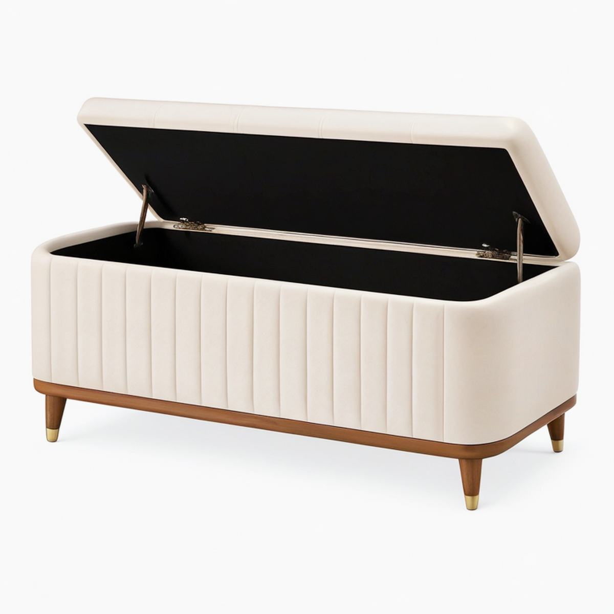 Banc coffre 120 x 45 x 50 cm en tissu beige avec rangement style contemporain