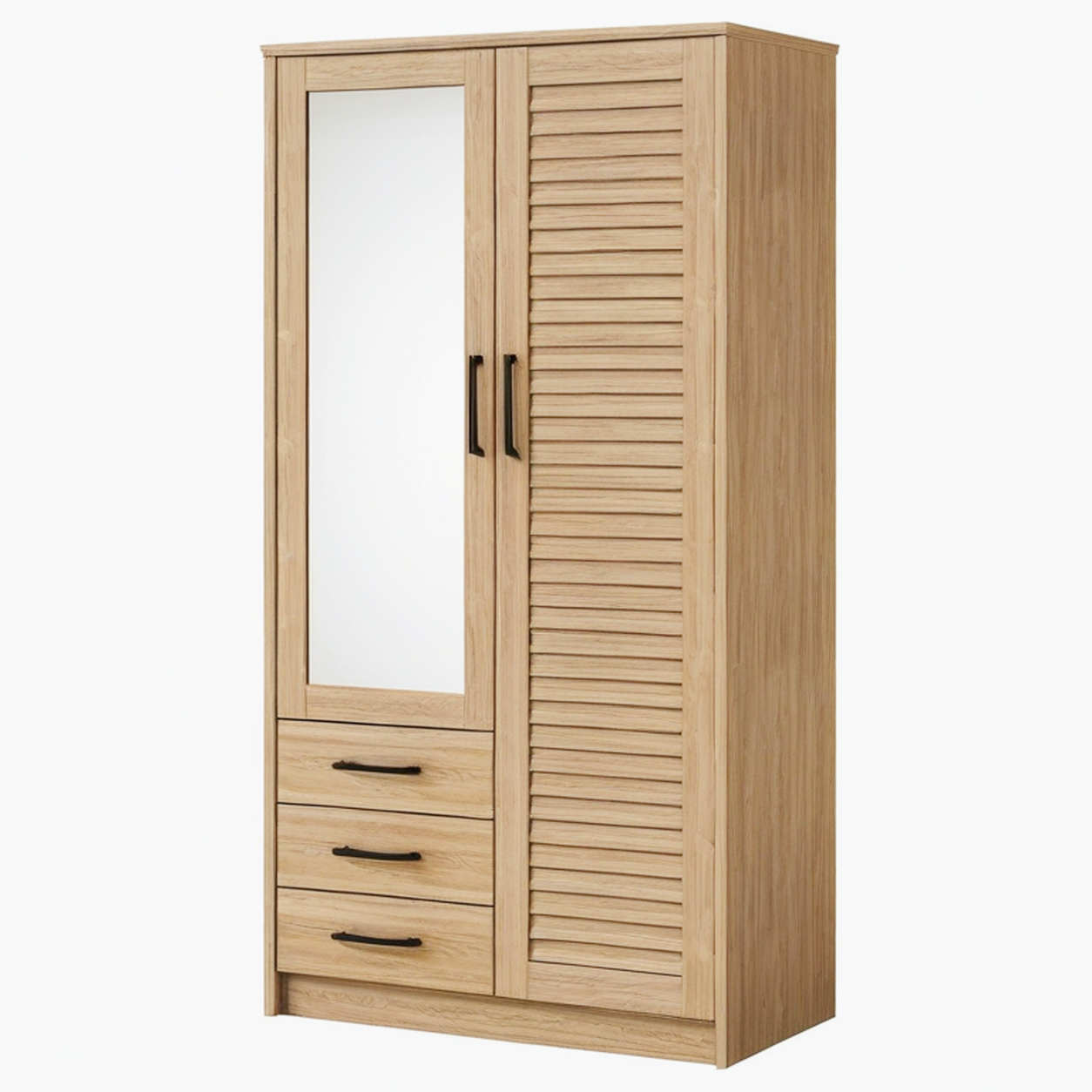 Armoire de rangement 100 x 50 x 200 cm en panneaux effet chêne avec miroir et tiroirs