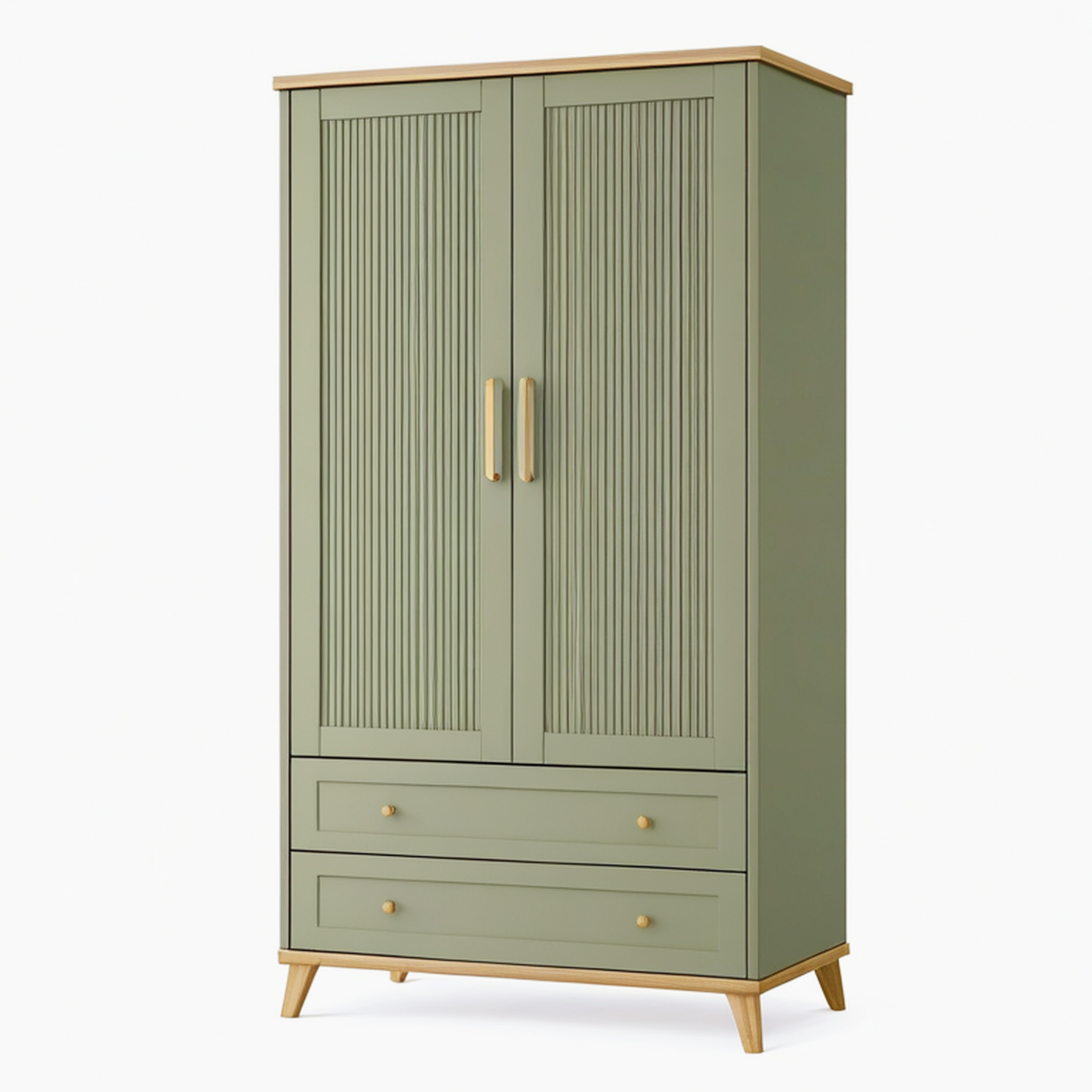 Armoire de rangement 100 x 50 x 190 cm vert olive bois à portes rainurées style contemporain