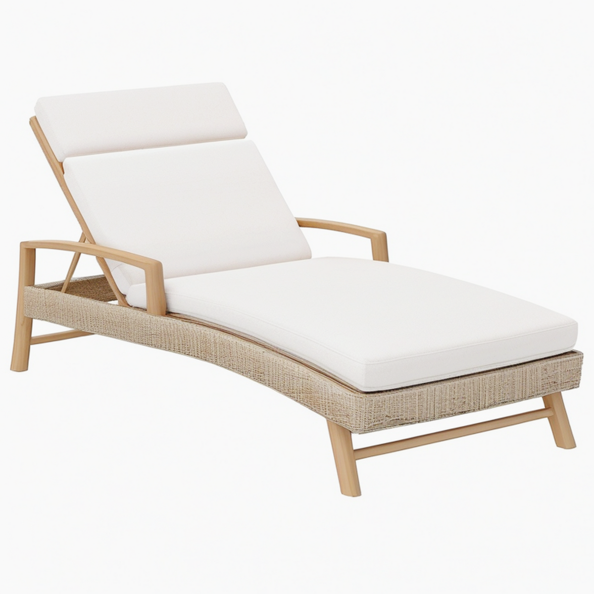 Chaise longue de jardin 200 x 75 cm bois et fibre tressée beige dossier réglable