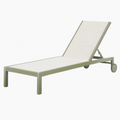Chaise longue de jardin 200 x 65 cm en métal kaki et textile beige avec dossier inclinable