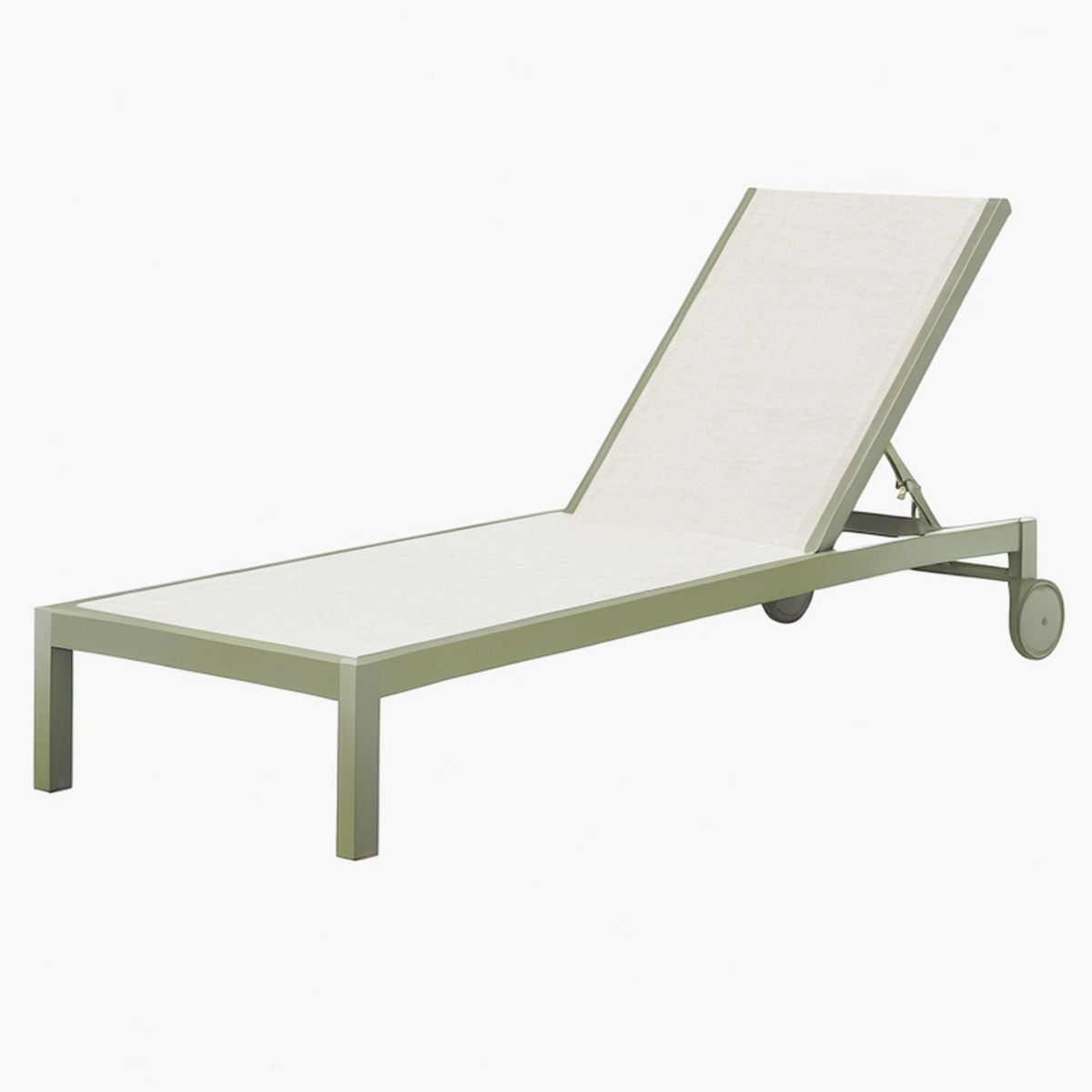 Chaise longue de jardin 200 x 65 cm en métal kaki et textile beige avec dossier inclinable