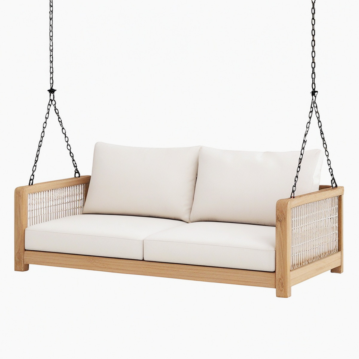 Canapé suspendu 150 x 75 x 65 cm en bois naturel et corde beige pour extérieur
