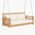 Balancelle canapé 2 places 150 x 75 x 65 cm en bois naturel et tissu crème pour extérieur style contemporain suspendu