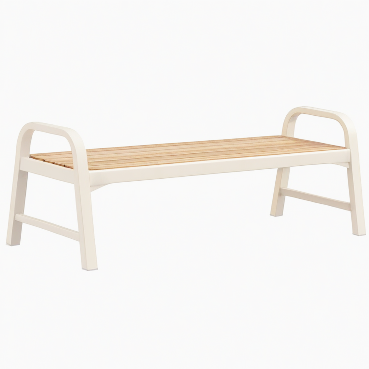 Banc de jardin 120 x 55 x 80 cm en acier et lattes effet bois beige naturel - style contemporain extérieur