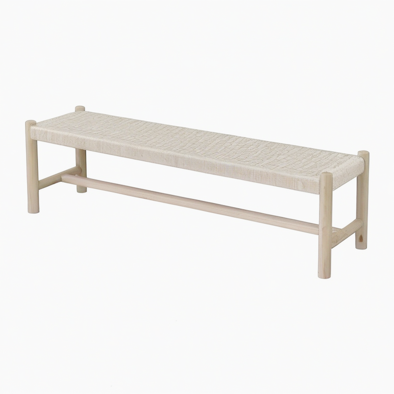 Banc 160 x 40 x 45 cm en bois naturel et corde beige style artisanal