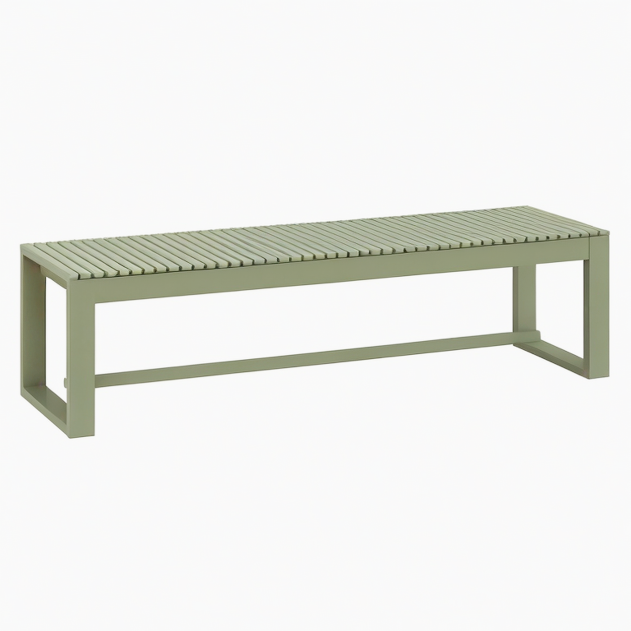 Banc de jardin 180 cm en métal vert kaki à lattes style contemporain