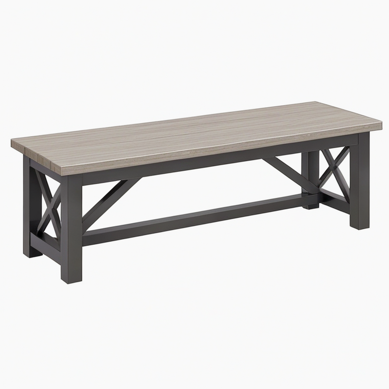 Banc 152 x 38 x 45 cm plateau effet bois gris structure en métal noir style industriel