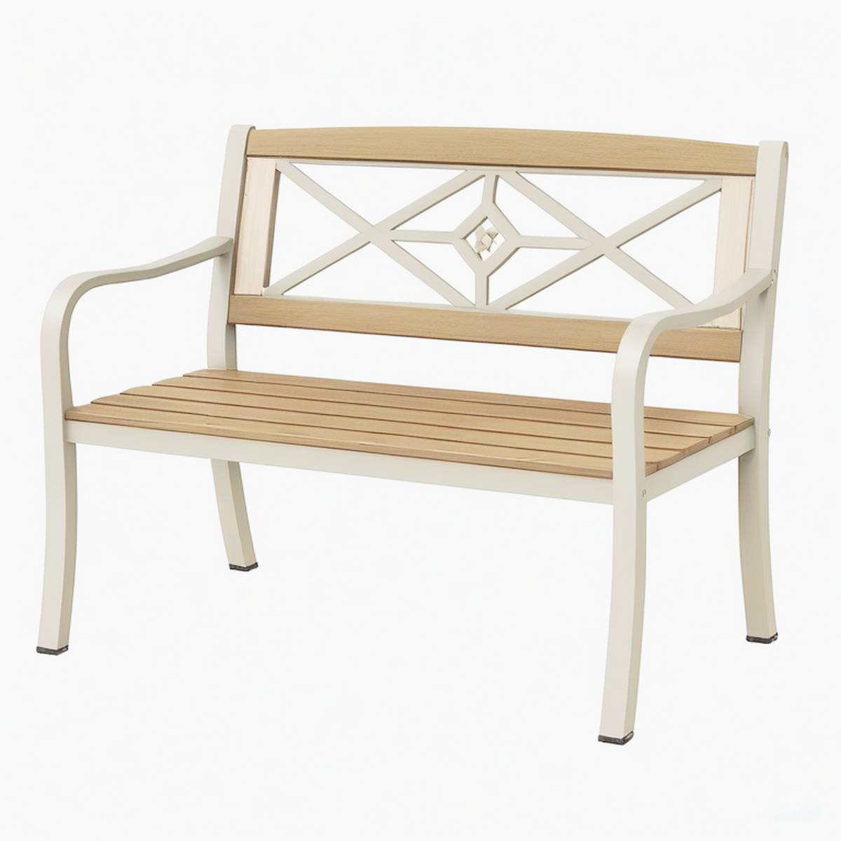 Banc de jardin 120 x 60 x 90 cm en métal et bois beige naturel style classique