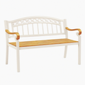 Banc de jardin 120 cm en bois blanc et naturel style classique à dossier ajouré