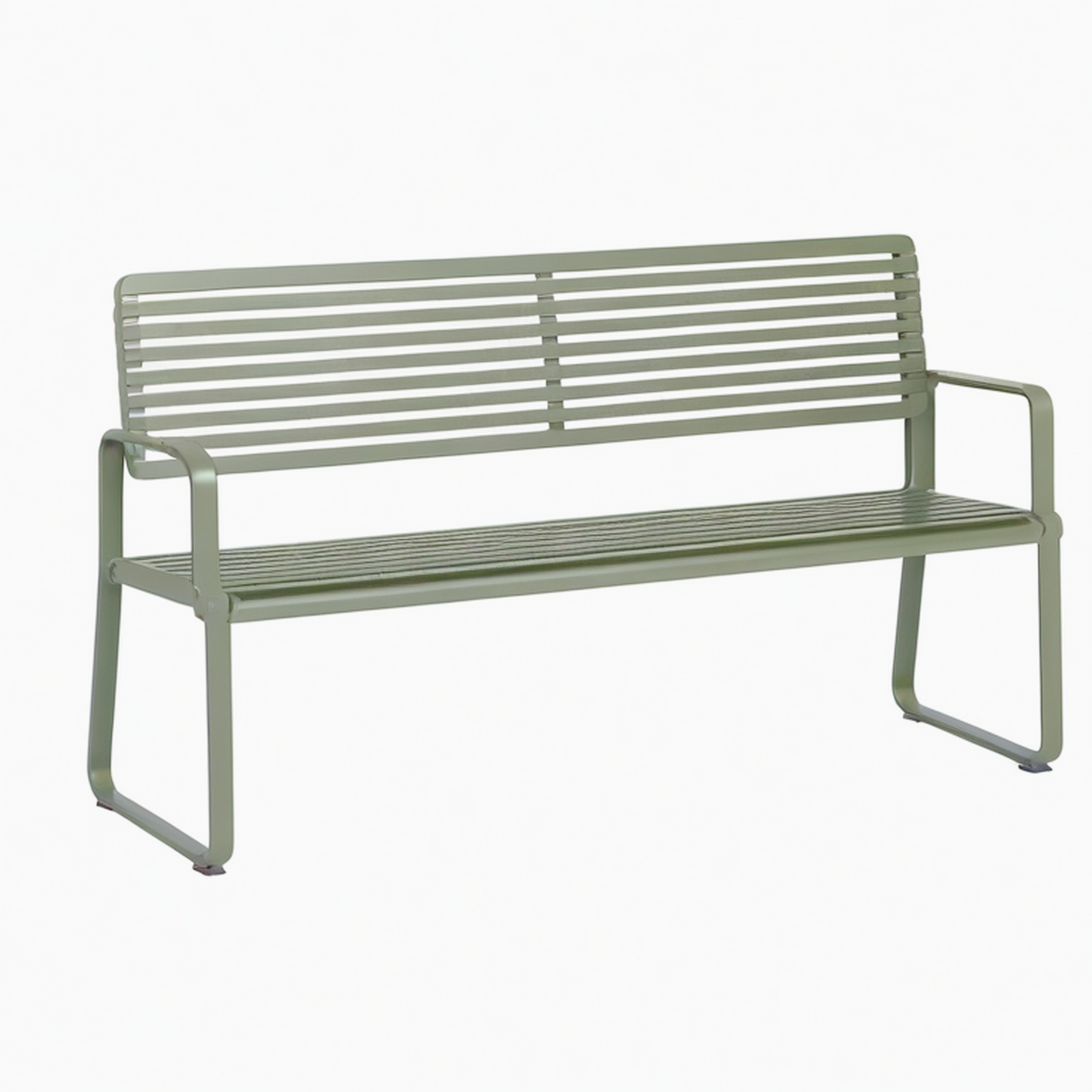 Banc de jardin 150 x 60 x 80 cm en acier vert avec accoudoirs style contemporain