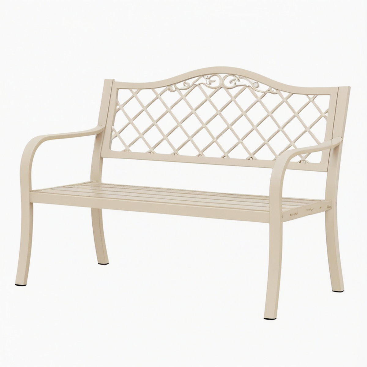 Banc de jardin 120 x 60 x 90 cm en acier beige style romantique
